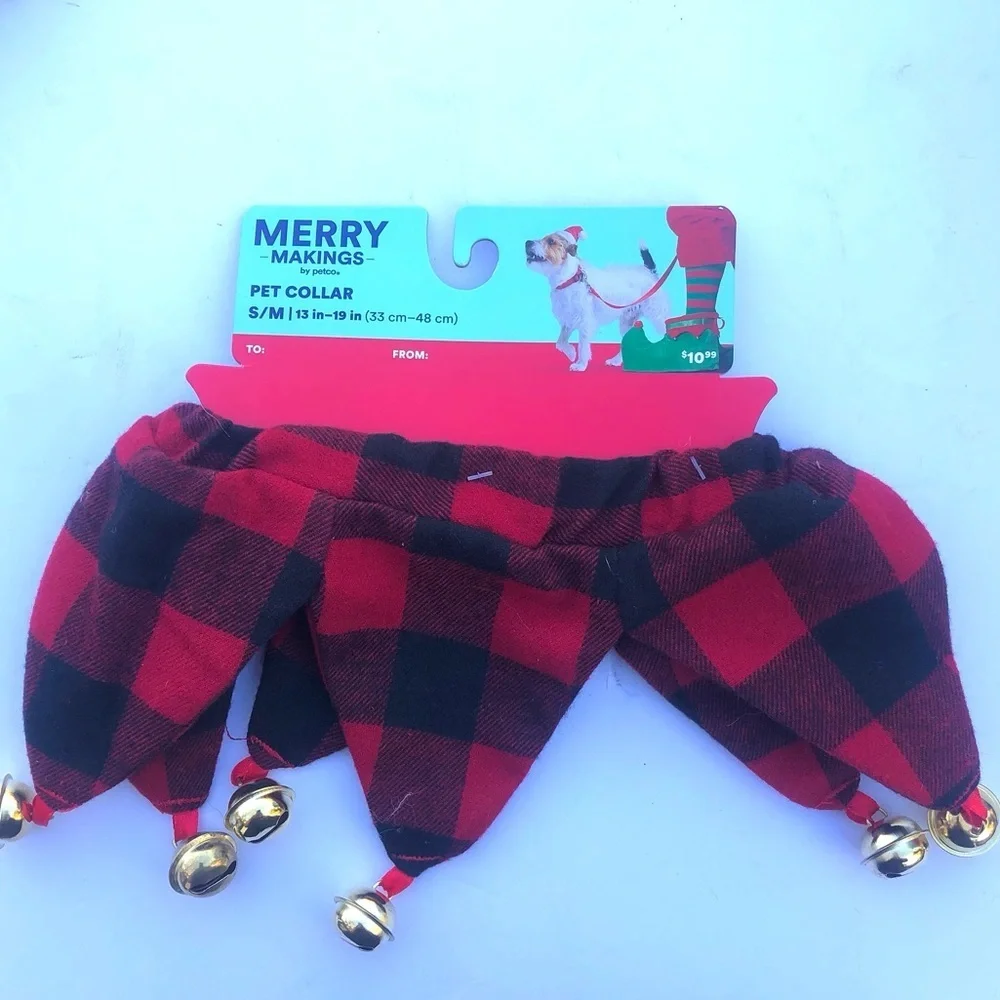 NWT Dog Christmas socking toys elf collar S/M